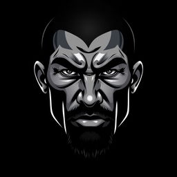 A sharp and detailed illustration of a fighter's face, creatively rendered in a dominant black color scheme