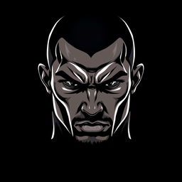 A sharp and detailed illustration of a fighter's face, creatively rendered in a dominant black color scheme