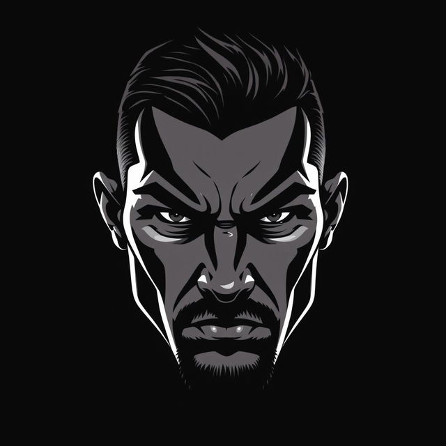 A sharp and detailed illustration of a fighter's face, creatively rendered in a dominant black color scheme