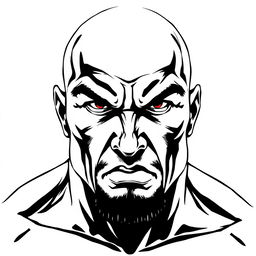 A sharp and detailed illustration of a fighter's face, rendered in a dominant black color scheme against a crisp white background