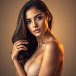 An incredibly beautiful young woman posing elegantly, showcasing her stunning features and flawless skin