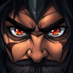 A full HD close-up illustration of fierce warrior eyes, capturing a powerful and intense gaze that conveys strength, determination, and a battle-ready spirit