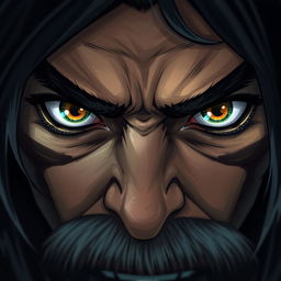 A full HD close-up illustration of fierce warrior eyes, capturing a powerful and intense gaze that conveys strength, determination, and a battle-ready spirit