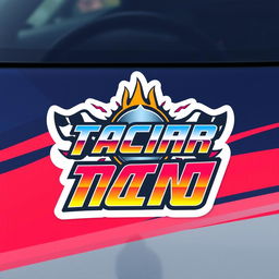 A striking sticker design for a racing car, featuring bold graphics and vibrant colors that capture attention