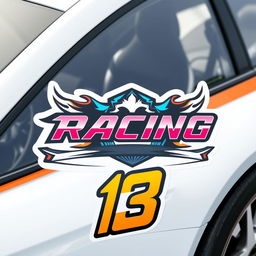 A striking sticker design for a racing car, featuring bold graphics and vibrant colors that capture attention