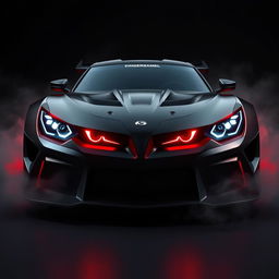 A 3D design of sinister-looking eyes for a racing car, giving it an aggressive and intimidating presence