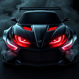 A 3D design of sinister-looking eyes for a racing car, giving it an aggressive and intimidating presence