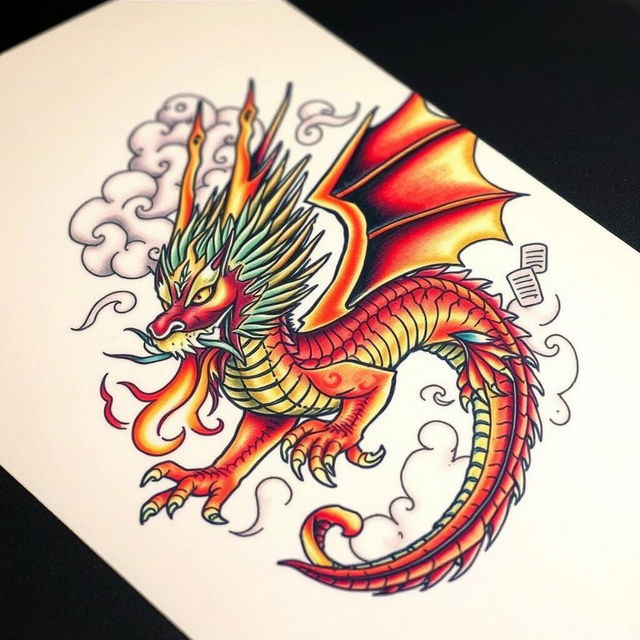 A stunning tattoo design of a dragon, showcasing its majestic features and intricate scales