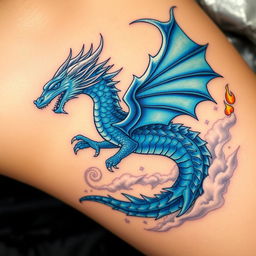 A breathtaking tattoo design of a blue dragon, showcasing its elegant form with detailed scales and flowing mane