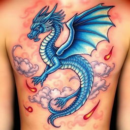 A breathtaking tattoo design of a blue dragon, showcasing its elegant form with detailed scales and flowing mane