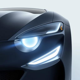 A detailed 3D rendering of dark car headlights, showcasing the complete front view of a stylish automobile