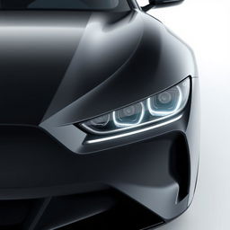 A detailed 3D rendering of dark car headlights, showcasing the complete front view of a stylish automobile