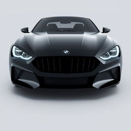 A detailed 3D rendering of dark car headlights, showcasing the complete front view of a stylish automobile