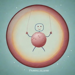 Create a charming 'Transcellular Lasso' card, an 'upcell' type. The card should depict a delightful cartoon cell with a face being relocated by a magical lasso, demonstrating a cellular migration similar to mitosis. The temporary repositioning of the cell should be clearly shown.