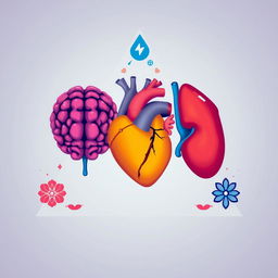 A vibrant and illustrative image depicting a brain, heart, and liver creatively positioned inside a triangle