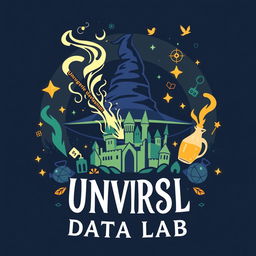 A logo design for an Instagram account named "UNVRSL Data Lab" featuring an analysis of data, metrics, and numbers themed around Harry Potter