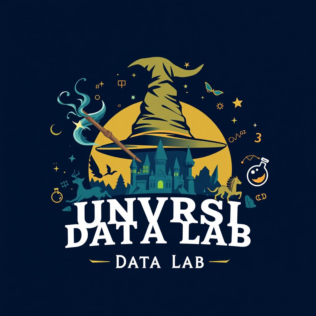 A logo design for an Instagram account named "UNVRSL Data Lab" featuring an analysis of data, metrics, and numbers themed around Harry Potter