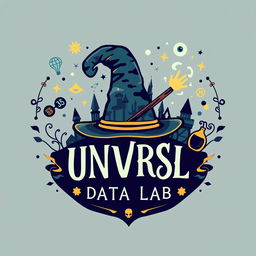 A logo design for an Instagram account named "UNVRSL Data Lab" featuring an analysis of data, metrics, and numbers themed around Harry Potter