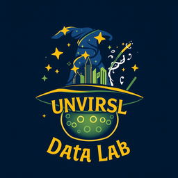 A captivating logo design for an Instagram account named "UNVRSL Data Lab" that focuses on analyzing data, metrics, and numbers related to Universal Theme Parks globally, infused with Harry Potter themes