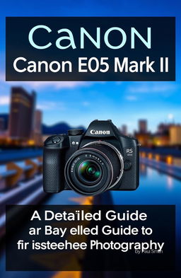 A visually appealing cover design for a photography guide titled 'Canon EOS R5 Mark II: A Detailed Guide for Basic and Professional Photography'