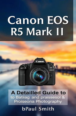 A visually appealing cover design for a photography guide titled 'Canon EOS R5 Mark II: A Detailed Guide for Basic and Professional Photography'