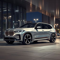 A futuristic BMW Series 7 designed as an SUV, showcasing a sleek and powerful exterior with bold lines and an aggressive stance