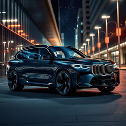 A futuristic BMW Series 7 designed as an SUV, showcasing a sleek and powerful exterior with bold lines and an aggressive stance