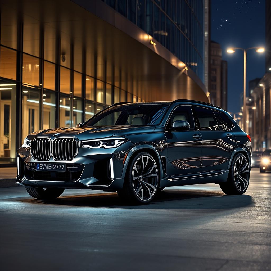 A futuristic BMW Series 7 designed as an SUV, showcasing a sleek and powerful exterior with bold lines and an aggressive stance