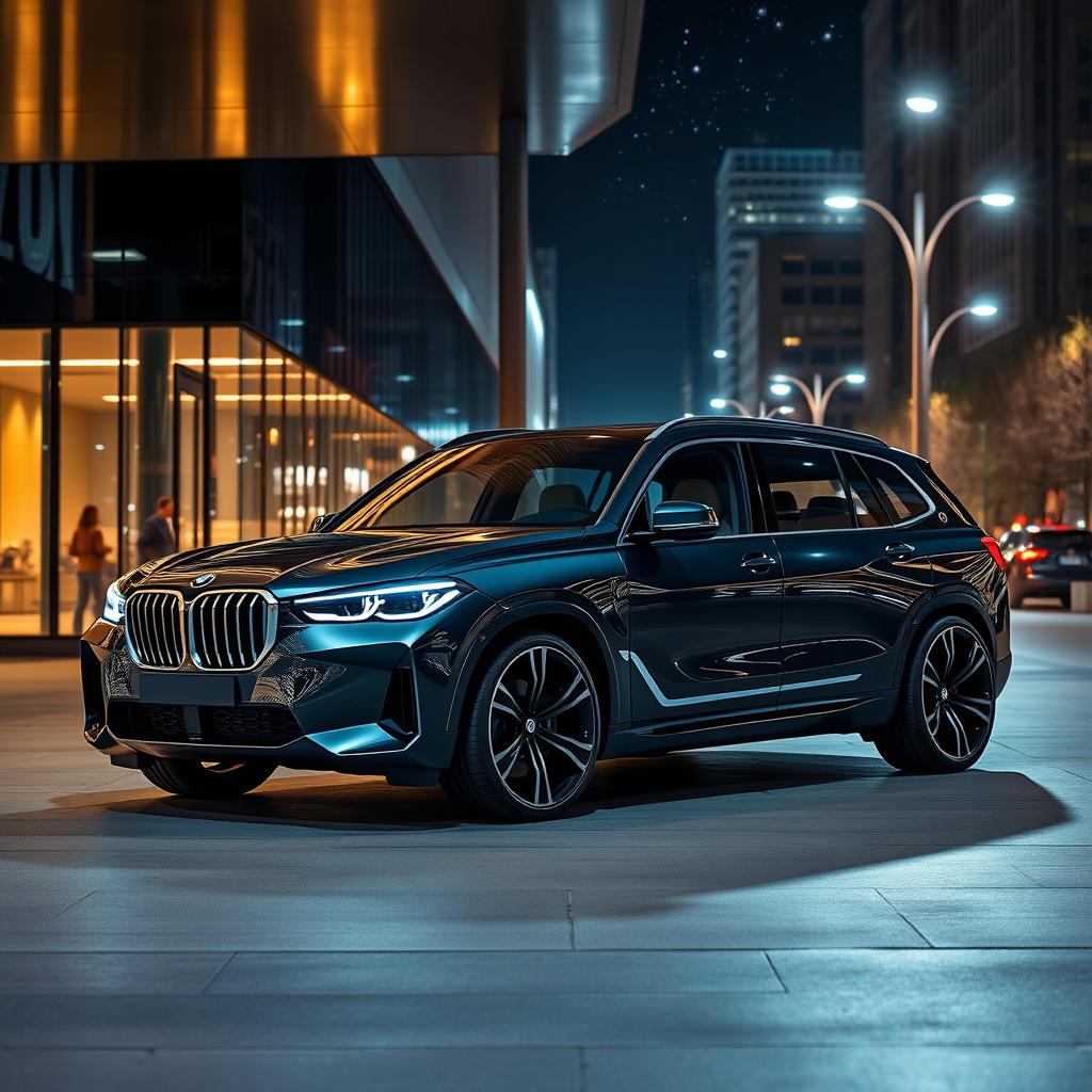 A futuristic BMW Series 7 designed as an SUV, showcasing a sleek and powerful exterior with bold lines and an aggressive stance