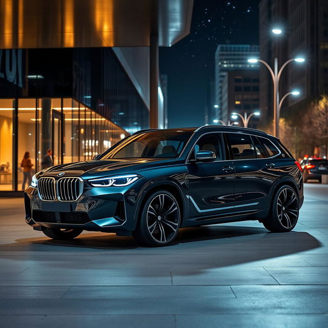 A futuristic BMW Series 7 designed as an SUV, showcasing a sleek and powerful exterior with bold lines and an aggressive stance