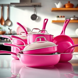 A vibrant image of bright pink hot pans arranged artistically, showcasing their glossy finish and unique design