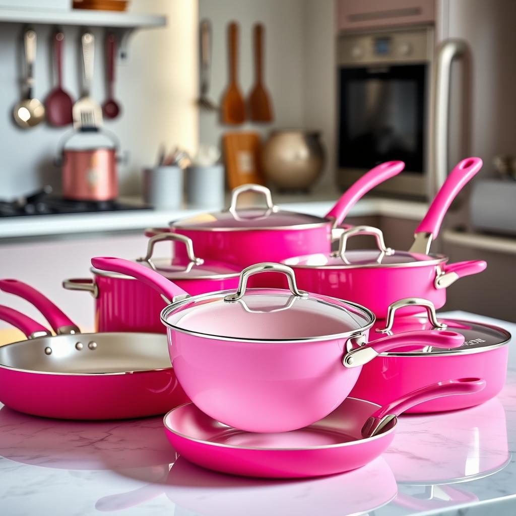 A vibrant image of bright pink hot pans arranged artistically, showcasing their glossy finish and unique design