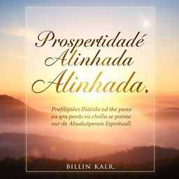 An elegant eBook cover design featuring the title "Prosperidade Alinhada: Reflexões Diárias para um Ano de Abundância Espiritual" prominently displayed in beautiful, flowing typography