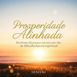 An elegant eBook cover design featuring the title "Prosperidade Alinhada: Reflexões Diárias para um Ano de Abundância Espiritual" prominently displayed in beautiful, flowing typography