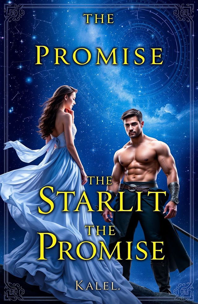 A book cover for "The Starlit Promise" set beneath a vast night sky filled with twinkling stars and swirling constellations