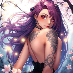 A striking illustration of an anime-style fantasy setting featuring a sensual yet elegant character