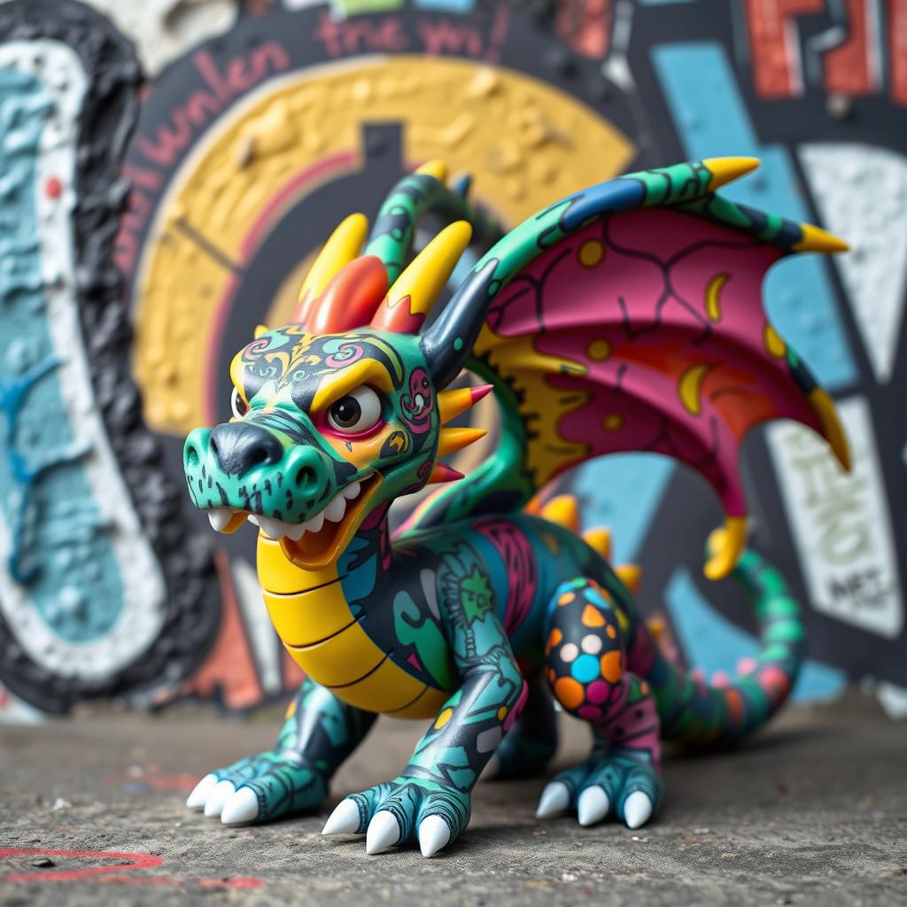 A dragon plastic figure in a designer toy design style, influenced by Superplastic, Kidrobot, Medicom, Kaws, and Funko Pop