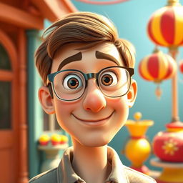 A Pixar-style animated character of a man in his mid-30s, featuring short brown hair and a pronounced big nose