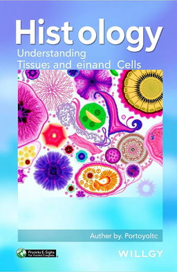 A visually engaging book cover for a histology textbook featuring a vibrant, colorful illustration of various human tissues under a microscope