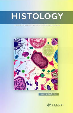 A visually engaging book cover for a histology textbook featuring a vibrant, colorful illustration of various human tissues under a microscope