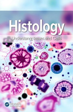 A visually engaging book cover for a histology textbook featuring a vibrant, colorful illustration of various human tissues under a microscope