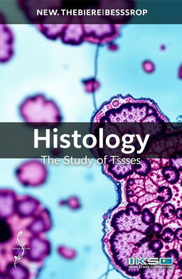 A captivating book cover design for a new Histology textbook, featuring a close-up of beautifully stained tissue samples under a microscope, showcasing intricate cellular structures