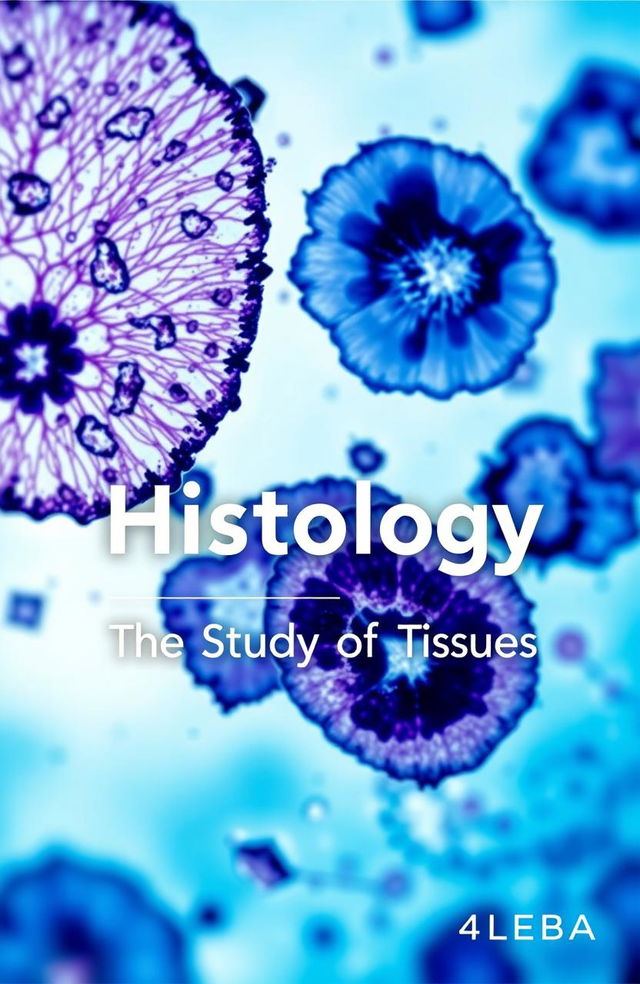 A captivating book cover design for a new Histology textbook, featuring a close-up of beautifully stained tissue samples under a microscope, showcasing intricate cellular structures