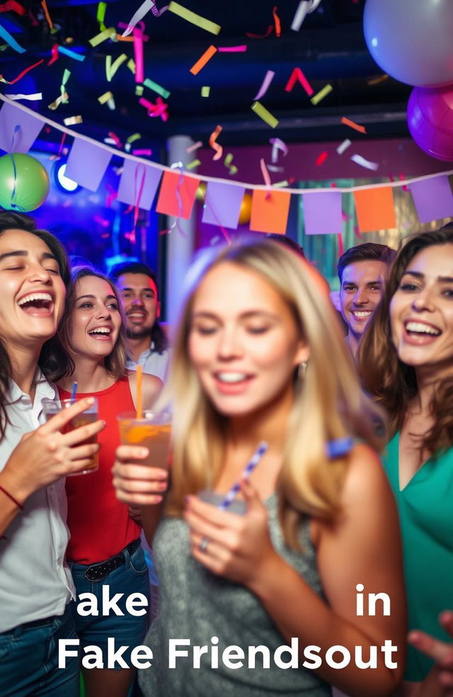 A group of people laughing and having fun at a party, but one person in the background looks uneasy and isolated