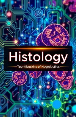 A visually stunning book cover for a modern histology textbook, featuring a harmonious blend of advanced technology and microscopic histological images