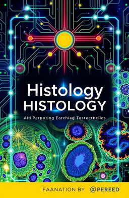 A visually stunning book cover for a modern histology textbook, featuring a harmonious blend of advanced technology and microscopic histological images