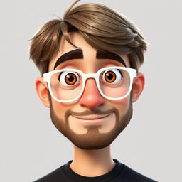 A Pixar-style animated character of a man in his late 30s, featuring light brown disheveled hair styled with bangs