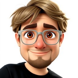 A Pixar-style animated character of a man in his late 30s, featuring light brown disheveled hair styled with bangs