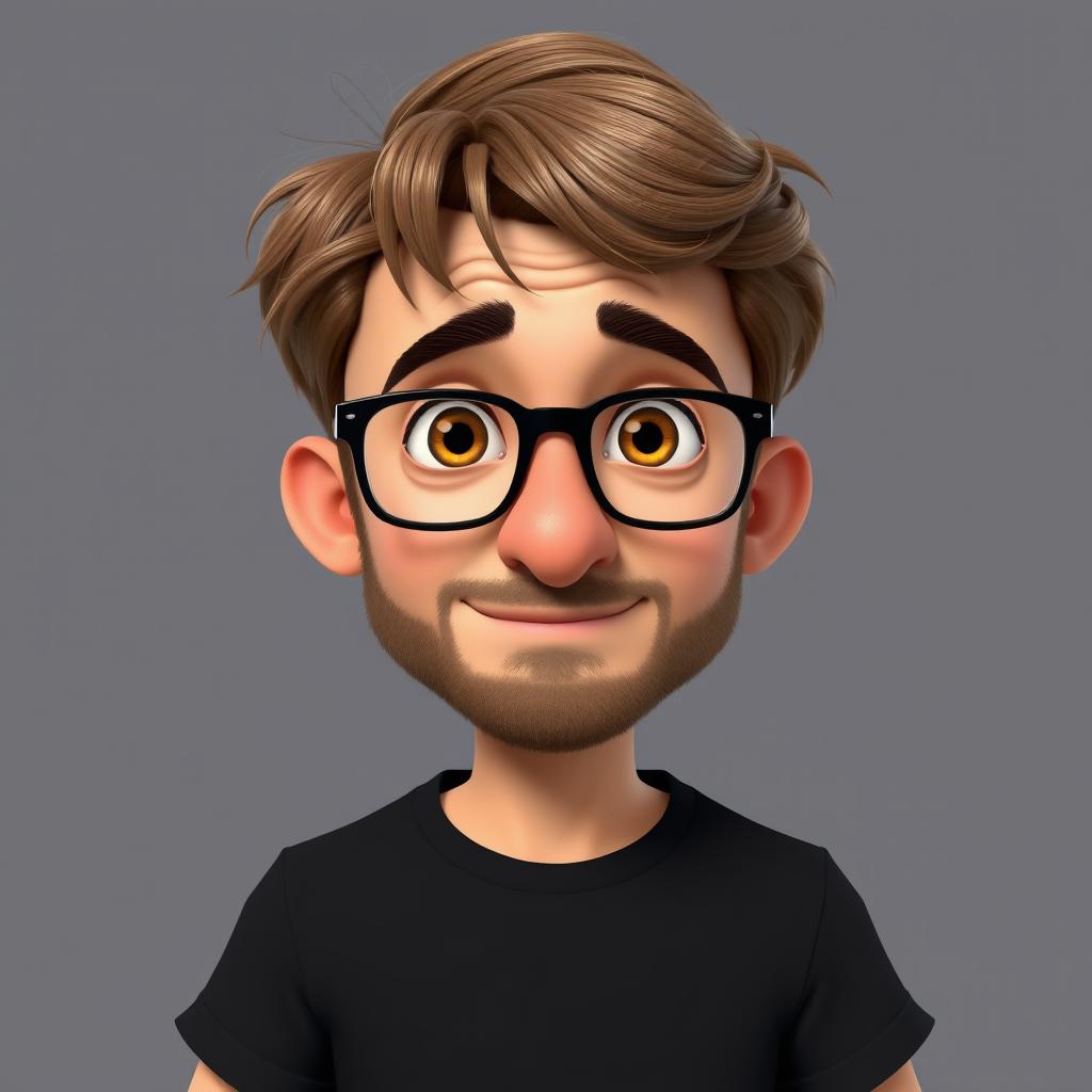 A Pixar-style animated character of a man in his late 30s, depicted with short and thick disheveled light brown hair