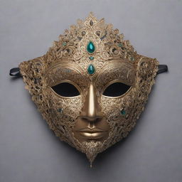 A front view of a captivating half-face mask, intricately designed in an Indian mythical style.